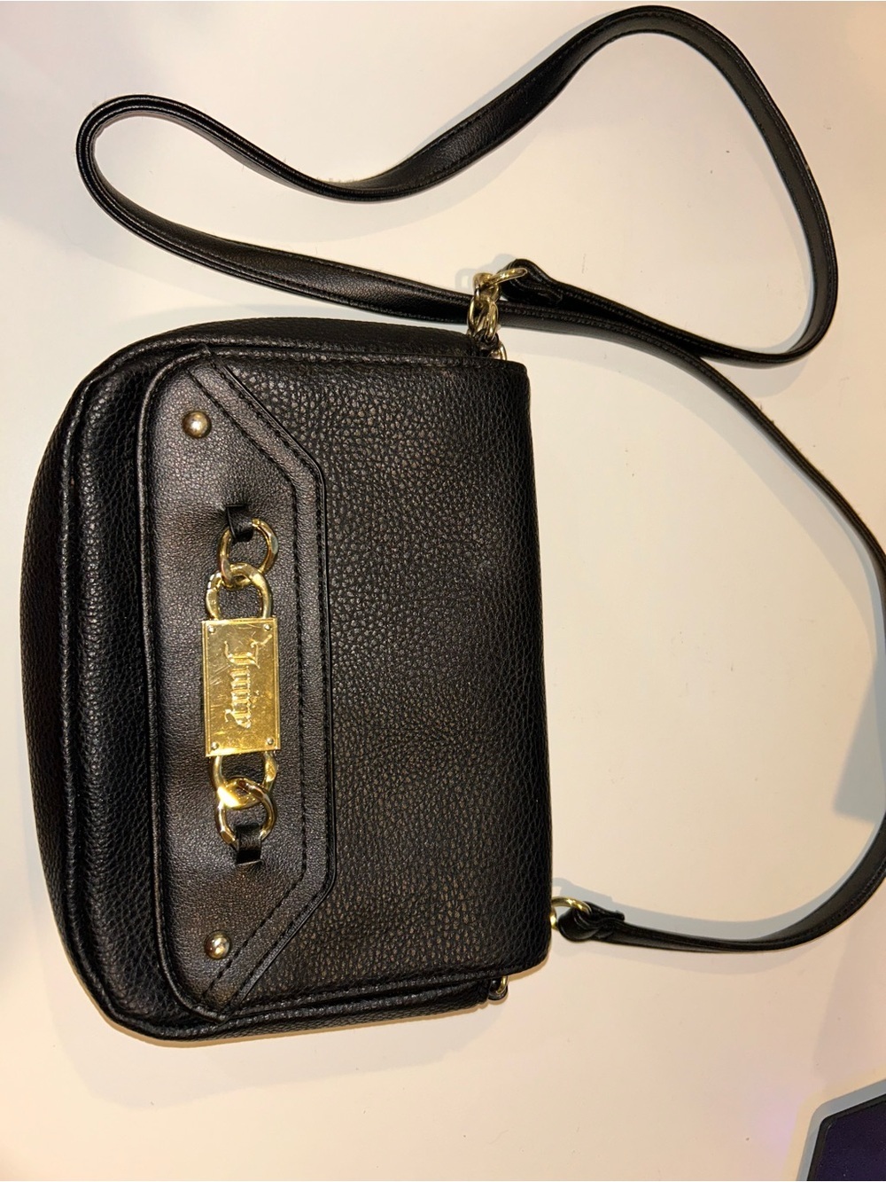 Juicy Couture Black Pebbled Leather Crossbody with Gold Hardware Plate
